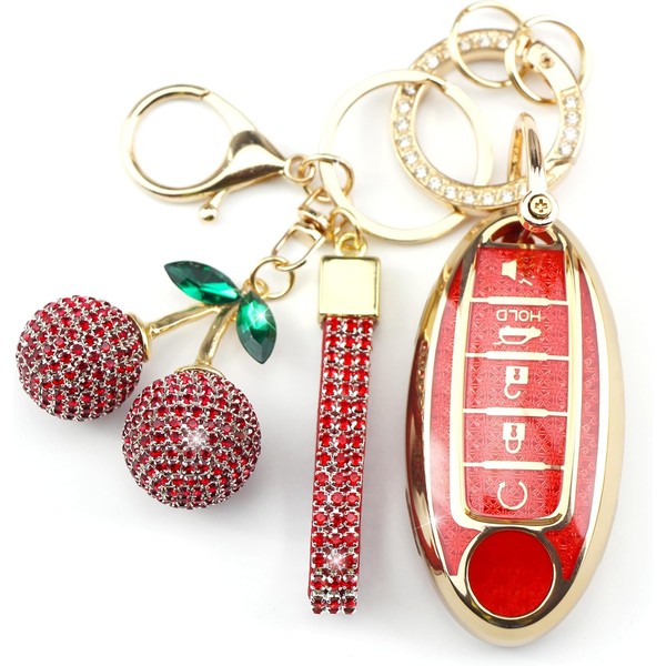Rayslesan Sparkly Key Fob Cover with Cherry Keychain, Bling TPU