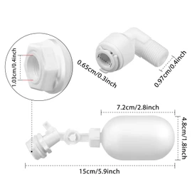 Válvula de Bola de Flotador de Filtro de Agua Válvula de Flotador Ajustable de 1/4 de Pulgada Válvulas de Flotador de Tanque de Agua de Plástico para Estanques, Bomba de Agua (6)