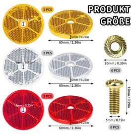 FLEXNOVA Cat's Eyes, 60 mm Round Reflector Pendant, Pack of 6 Rear Reflectors, E4 Tested Reflectors Pendant with M5 Screws and Nuts, 3 Colours, Universal Cat's Eye for Trucks, Caravans (Orange, White