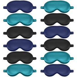 Cutecrop 12 Pcs Silk Sleep Masks Soft Satin Eye Masks with Adjustable Elastic Strap for Sleeping Comfortable Blindfold Eyeshade for Men Women Nap Night Travel Gifts (Black, Dark Green, Navy Blue)