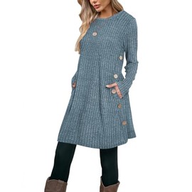 Poetsky Long Sleeve Plus Size Winter Dress for Women to Wear with Leggings Crewneck Swing Maternity Tops That Hide Belly Fat Blue 3XL