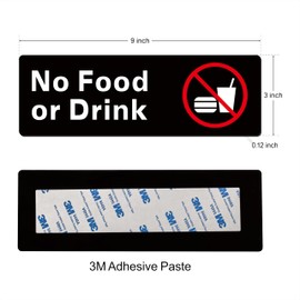 No Food Or Drink Signs - Strong Self-Adhesive, Durable Business Signs, No Tools Required, Quick To Install, Perfect For Your Business (9"X3", Black/White)