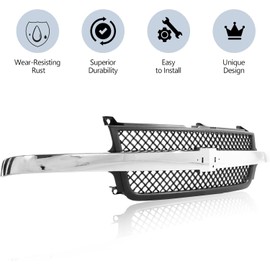Perfit Liner New Replacement Parts Front Chrome Black Grille Grill Compatible with 2001-2002 Chevy Silverado 2500 HD 3500 Pickup Truck Fits GM1200523 15088290