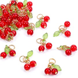 Tyqour 30 Pcs Red Cherry Charms 3D Glass Cherry Charms for Jewelry Making Bulk Kawaii Fruit Beads Pendants for Earrings Necklace Bracelet Anklet DIY Craft