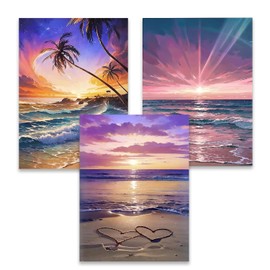 EWJRNSF 3 Pack 5D Diamond Painting Kits for Adults Beginners, Beach Diamond Arts Kits Diamond Art Sets, Arts & Crafts Home Wall Decoration, Gem Painting 11.8” x15.7” Inches