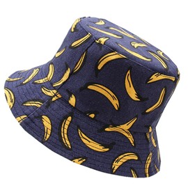 IHAUIUE - Sombrero de pesca, diseño de frutas, con estampado de frutas, reversible, para mujeres, hombres, Sombrero azul marino con estampado de plátano, Medium-Large