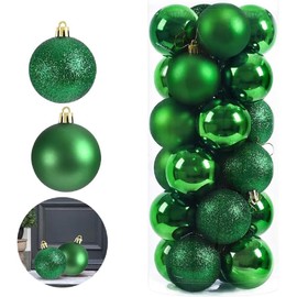 24pcs Mini Christmas Balls Ornaments, Shatterproof Christmas Hanging Balls for Xmas Tree, Holiday, Wedding, Mardi Gras Party (Green)