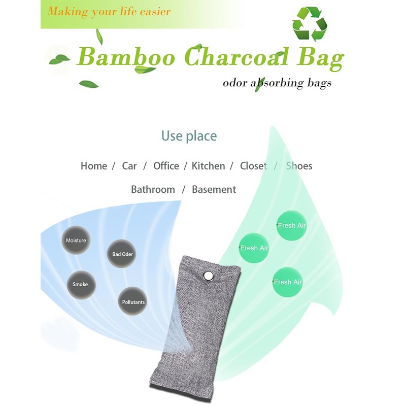 Charcoal Bags, Bamboo Bag 4 pack, 4x75g Air Purifier And