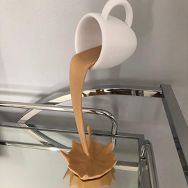 JTLB Novelty Floating Coffee Cup Sculpture - Resin Spilling Coffee Cup for Home Desk Ornaments Decor (Brown)