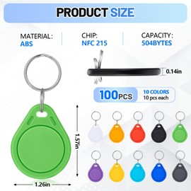 Beeveer 100 Pcs NFC Tags Keytags NFC Key Keychain Business Card Commercial Access Cards Chip Digital Programmable 504 Bytes Memory, Compatible with Mobile Phone (Multicolor)