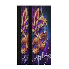 Eionryn Mardi Gras Mask Refrigerator Door Handle Covers Carnival Feathers Ribbon Purple Kitchen Appliances Gloves for Microwave Dishwasher Fridge Door Cloth Protector 2pcs