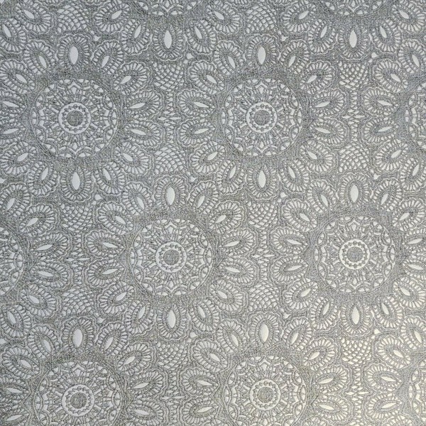 Zambaiti Parati lace Flowers Pattern Gray Silver Metallic Faux Fabric