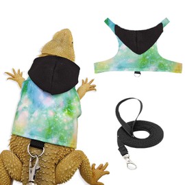 Bearded dragon lizard hoodie leash suit reptile pet outdoor chest harness chameleon squirrel leash hooded clothes suitable for bearded dragon lizard reptiles（Black hat）