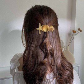 Xduargs Boho Starfish Hair Clip Barrettes Vintage Sea Star Barrette Head Clips Metal Sea Shell Hair Barrettes Ocean Seashell Conch Hair Pin Clip Headwear French Hair Accessories for Women (Gold)