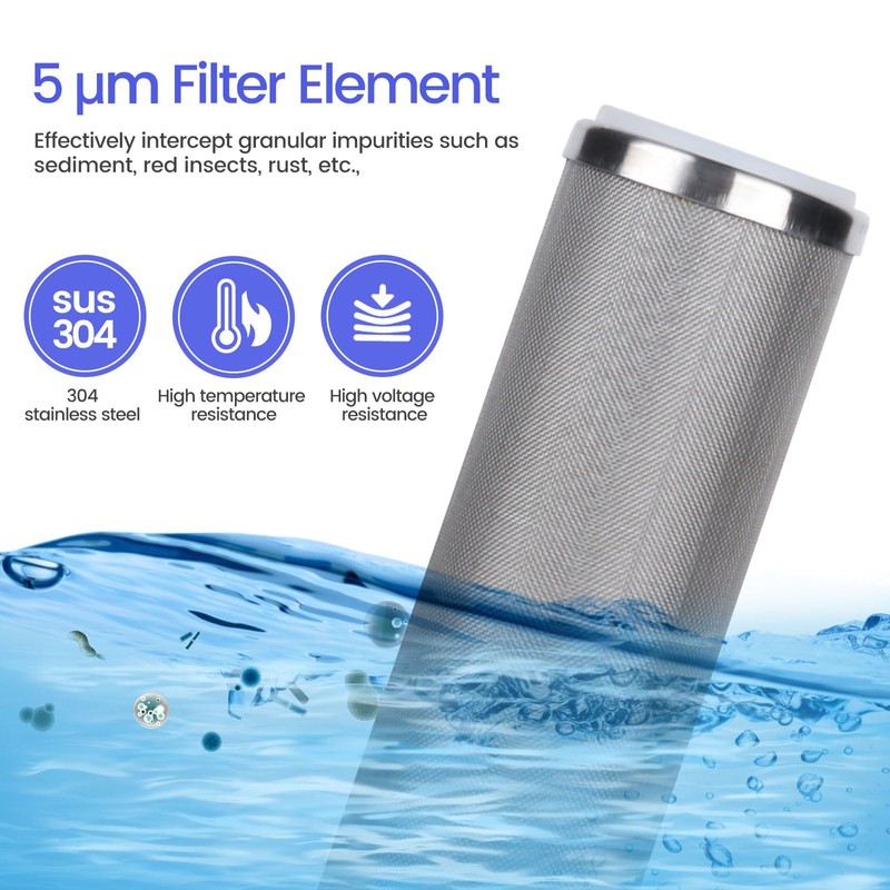 Amwater Stainless Steel Cleanable Wire Mesh Filter Cartridge 10”Length,2.5"OD(5 Micron)