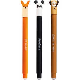 Eberhard Faber 599019 – Erasable Ink Roller, 3 Animal Erase It Pens, Panda, Fox, Sloth, Gel Pen, Blue, 0.7 mm