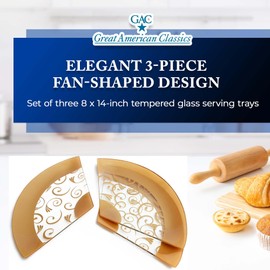 GAC 3 Section Serving Tray – Set of 3 Fan-Shaped 8x14” Tempered Glass Plates, Divided Serving Platter, Oven & Microwave Use Decorative Serving Platter, Break & Chip Resistant, Dishwasher Friendly