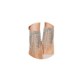 ELABEST Rhinestone Ankle Bracelets 2pcs Tassel Foot Chains Diamond Anklets for women (Silver)