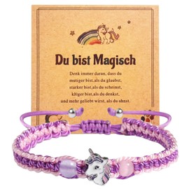 Urtioty Unicorn Children's Bracelet with Adjustable Braided Rope, Cute Bracelets with a Meaningful Greeting Card for Children Girls, Friendship Bracelets and Unicorn Bracelet Gifts for Girls