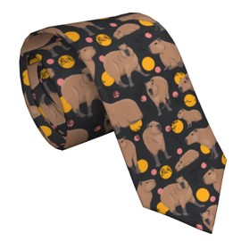 WILL BUDXEG Cute Capybara Leaves Leaf Doodle Botanical Circle Wildlife Mens Novelty Necktie Ties Funny Neckties Fashion Neck Ties