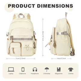SEAFEW School Backpack for Women Men College High School Bag Boys Girls Lightweight Laptop Bookbag Water Resistant Casual Daypack for Travel Work A4- Beige