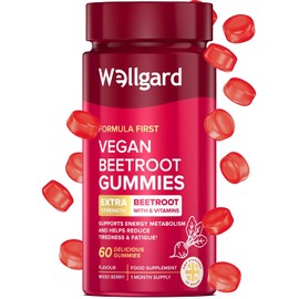 Wellgard Vegan Beetroot Gummies for Adults, Beetroot Extract 10:1 (2000mg Equivalent) with 7 Vitamins and Chromium, Vitamin C D3 E B1 B2 B6 Folic Acid, Mixed Berry Flavour, 60 Gummies, 30 Day Supply