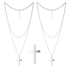 RmKbe 2 Pieces Cross Necklace Silver Layered Cross Necklace Pendant Stainless Steel Cross Necklace Dainty Cross Necklace Gift for 80s Retro Party