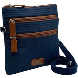 Spirit Lightweight Small 4 Section Crossbody Travel Summer Shoulder Bag Zipper Closure (Navy/Tan)
