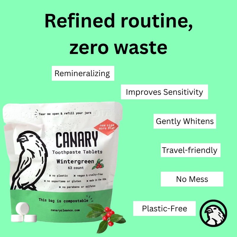 Canary Nano Hydroxyapatite Toothpaste Tablets Wintergreen - Remineralizing, Fluoride Free,