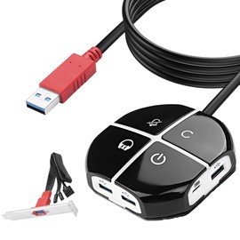 MEIRIYFA External Desktop Computer Power Switch, External PC Computer Case Switch with 3 USB Ports, On/Reset, Audio Microphone Port, Type C Power Supply Port for Home, Office, Internet - 110 cm