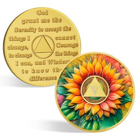 CHURYUML 5 Year Sobriety Coin - Blooming Sunflower Five Year AA Coins with Serenity Prayer, Sober Chip Recovery Medallions Sobriety Gifts for Women Men Alcoholics Anonymous Addiction Recovery Gift
