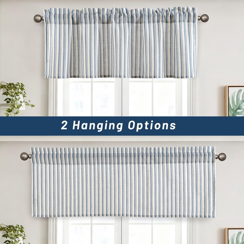 JIUZHEN 52x18 Inch Kitchen Valance - Thick Textured Linen Striped