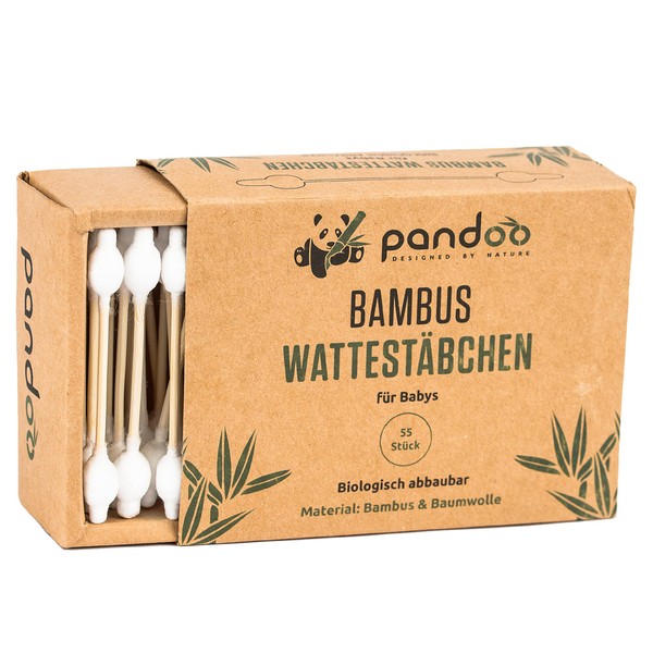 Pandoo Pack of 4 Bamboo Cotton Buds with Large Safety Head Biodegradable, Vegan & Sustainable