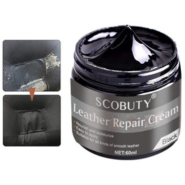 Scobuty Leather Repair Set, Leather Repair Cream, Leather Balm, Leather Restorer, Leather Colour Balm, Leather Scratch Repair for Leather Restoration Cracks Holes, Car Seats, Sofas, Shoes, Black