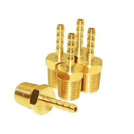 JoyTube 5 Pcs Hose Barb Fittings 1/8" Barb to 1/4" NPT Male Thread Brass Metals Adapter connector(Barb Larger)