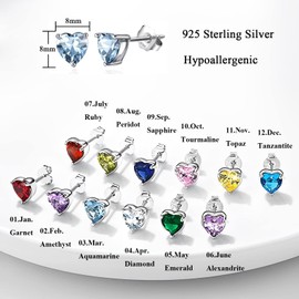 Loutade Silver Stud Earrings for Women, 925 Sterling Silver Birthstone Stud Earrings, 8mm Hypoallergenic Silver Love Heart Stud Earring, Aquamarine Birthstone Silver Stud Earrings for Mar. Birthday