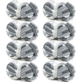 HOMBYS 8 Pack Giant Chunky Yarn for Crocheting,Super Bulky Large Soft Fluffy Yarn,Tie Dye Plush Fuzzy Yarn,Mixed Color Thick Chenille Yarn for Hand Knitting/Arm Knitting (Dark Grey,Grey,White)
