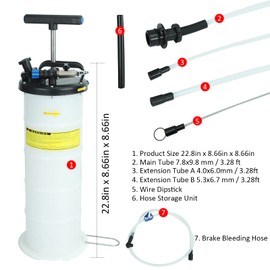 6.5 Liter Pneumatic/Manual Oil Changer Vacuum Fluid Extractor with Fluid Extractor Pump Tank Remover and Hose, Convenient Extract Engine Oil, Brake Fluid and Lubricant Oil From Machine or Car