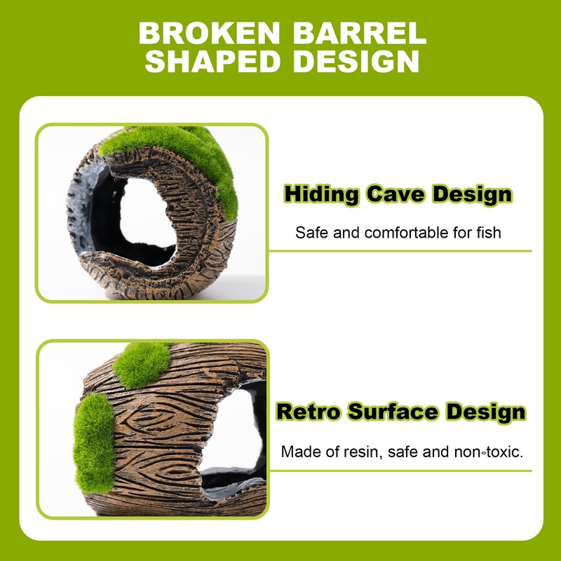 Swirge Betta Broken Barrel Decor Fish Tank Accessories, Resin Fish