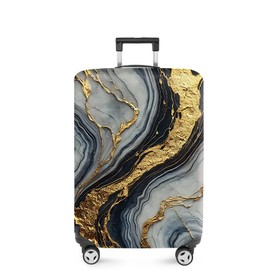 ANNA QUEEN Luxury Marble Gold Luggage Cover, Elegant Black & Grey Suitcase Protector with Faux Gold Vein Design, Stretchable, Washable Spandex Cover for 18-32 Inch Luggage