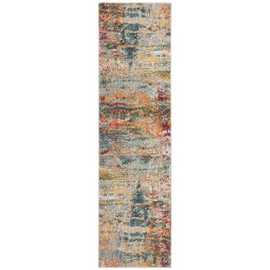 SAFAVIEH Monaco Collection Runner Rug - 2'2" x 20', Teal & Orange, Modern Boho Abstract Design, Non-Shedding & Easy Care, Ideal for High Traffic Areas in Living Room, Bedroom (MNC262M)