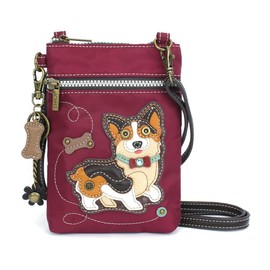 CHALA Crossbody RFID Cell Phone Purse - Women Nylon/Faux Leather Multicolor Handbag with Adjustable Strap Venture - Corgi - burgundy