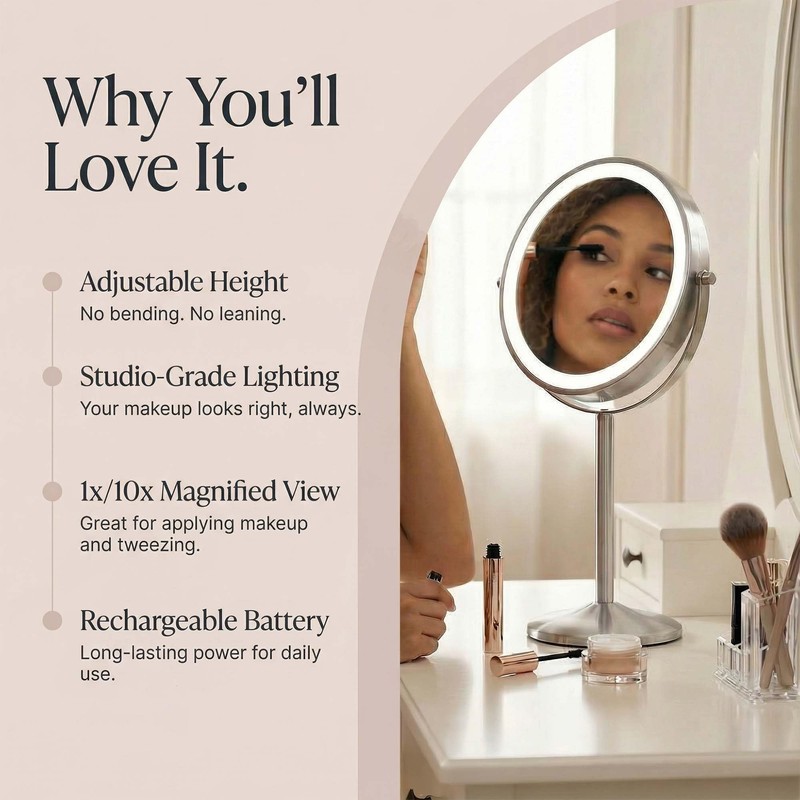 Fancii 9-Inch Lighted Makeup Mirror Height Adjustable with 10X /1X