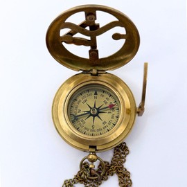 Handcrafted Vintage Brass Sundial Compass – Antique Nautical Sun Clock with Leather Case – Engraved Collectible Gift for Him – Ideal for Thanksgiving, Christmas, Holiday,
