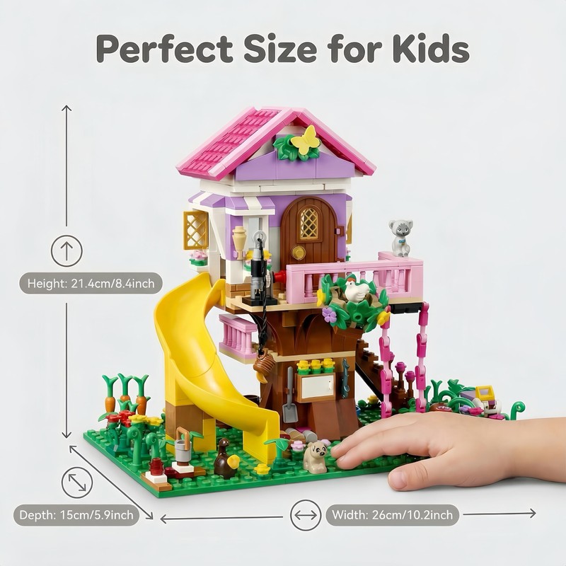 Aigidusansu Pink Tree House Building Set, 685 Pcs Forest House