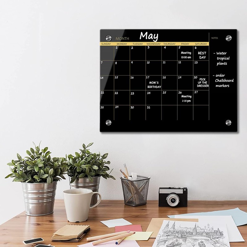 Glass Dry Erase Whiteboard,Monthly Calendar Whiteboard,18" x 24",Frameless Glass White