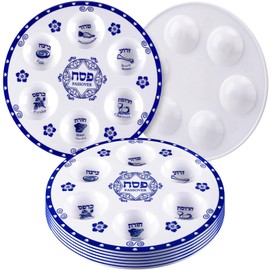 Foilswirl 6 Pieces Passover Seder Plates 12 Inch Melamine Pesach Plates Set Elegant Blue Renaissance Design Round Seder Tray Marked with Traditional Seder Food for Passover Plates Gifts Adults Kids