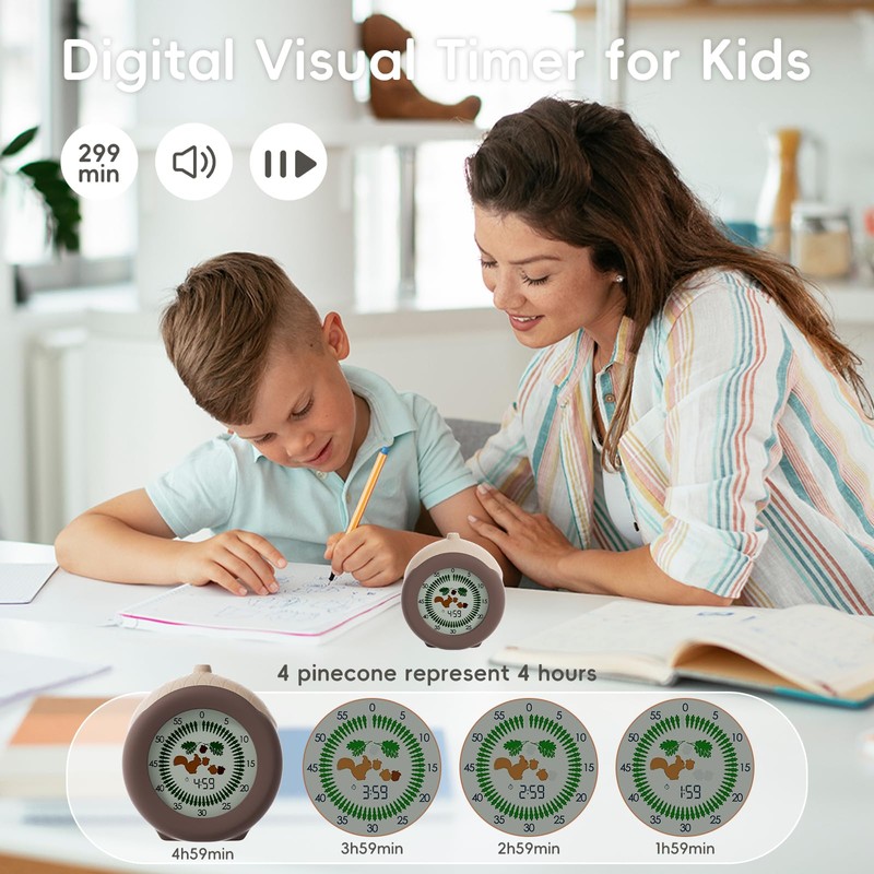 Moxilos Visual Timer for Kids, 299 Minute Cute Squirrel Timer,