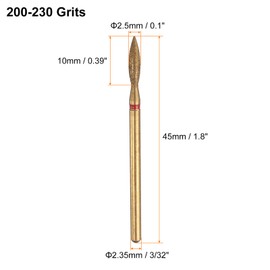 sourcing map 5pcs 200-230 Grits Diamond Grinding Bit 2.5mm Oval Head 2.35mm Shank 10mm Length Titanium Plated Stone Sanding Drill Bits Rotary Tool for Nails Grinding Polishing