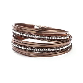 KunBead Jewelry Brown Double Leather Wrap Bracelets for Women Handmade Braided Boho Multilayer Magnetic Buckle Bracelet Wristband Cuff Bangle Birthday Gifts